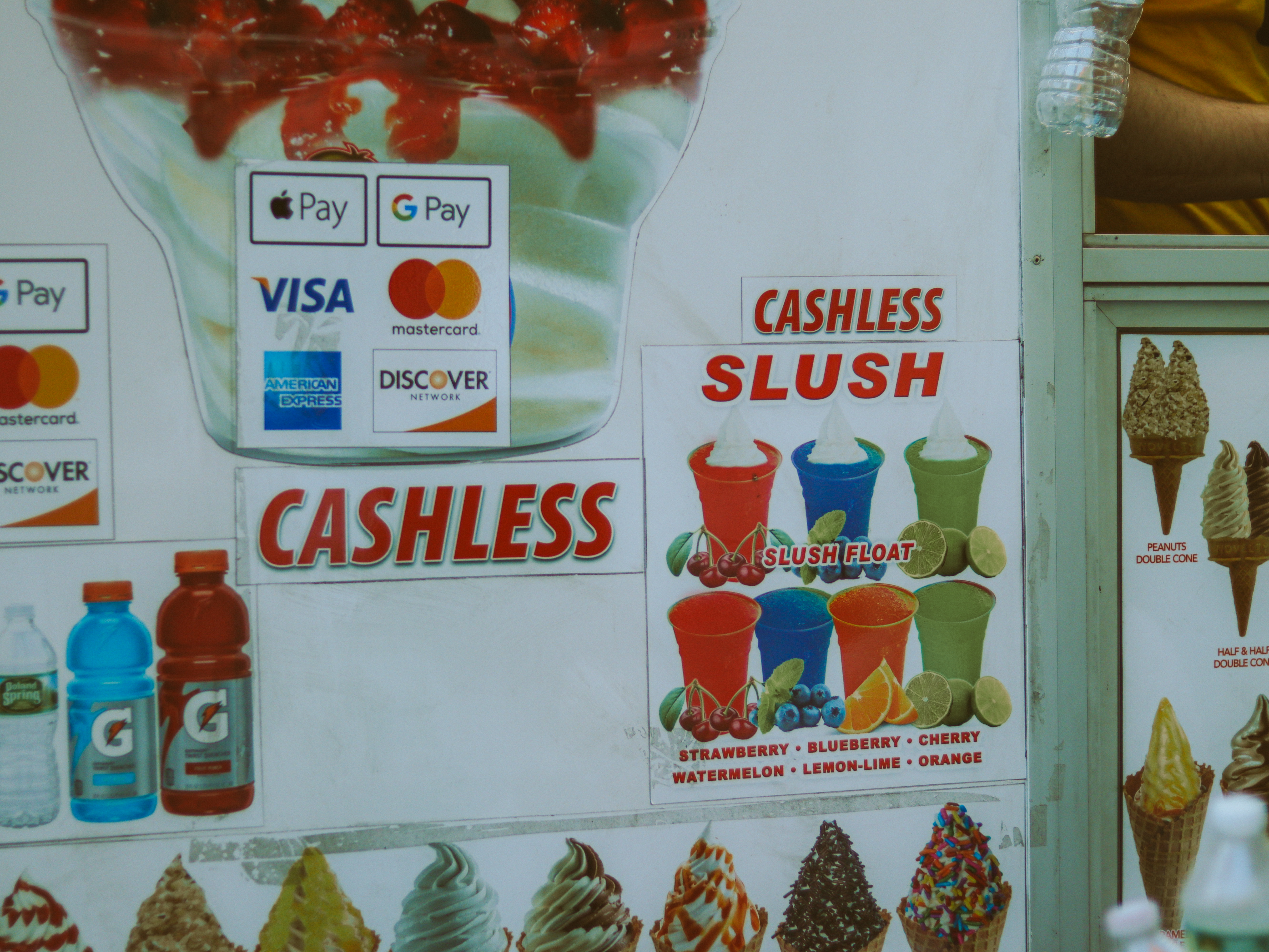Cashless sign on Eddie Cumart's ice cream truck